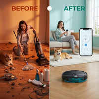Robot Vacuum Cleaner, 3500Pa for Pet Hair & Multi-Surface, Alexa/Google/Remote — Before & After